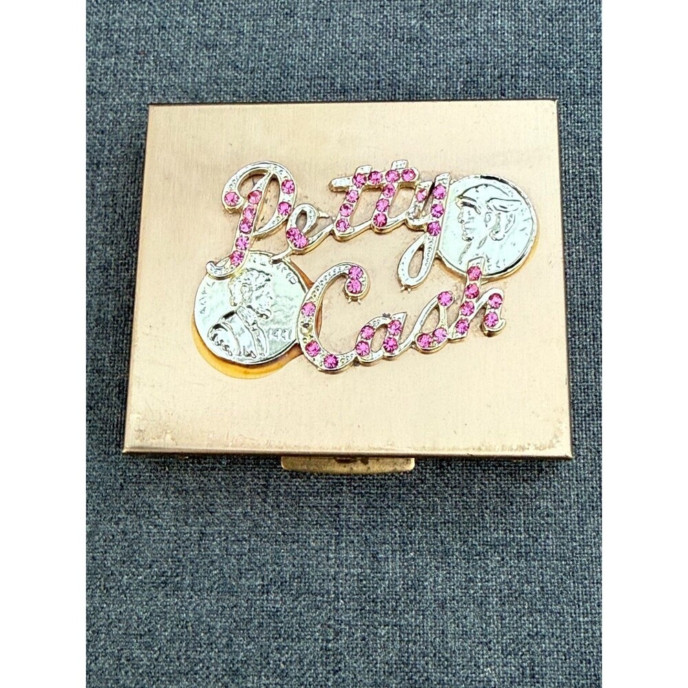 Vintage Brass Pink  Jeweled Petty Cash Container